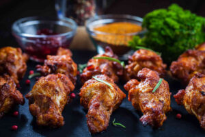 Barbecue chicken wings with spices and dip barbecue chicken sauces organic foods