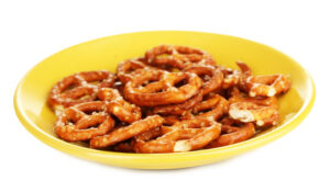 Tasty pretzels in yellow plate pretzels organic foods