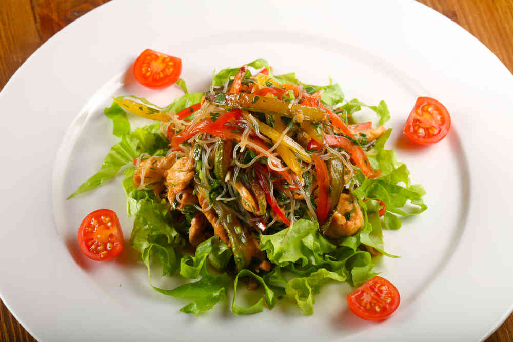 Salad with chicken and soba noodles soba noodles
