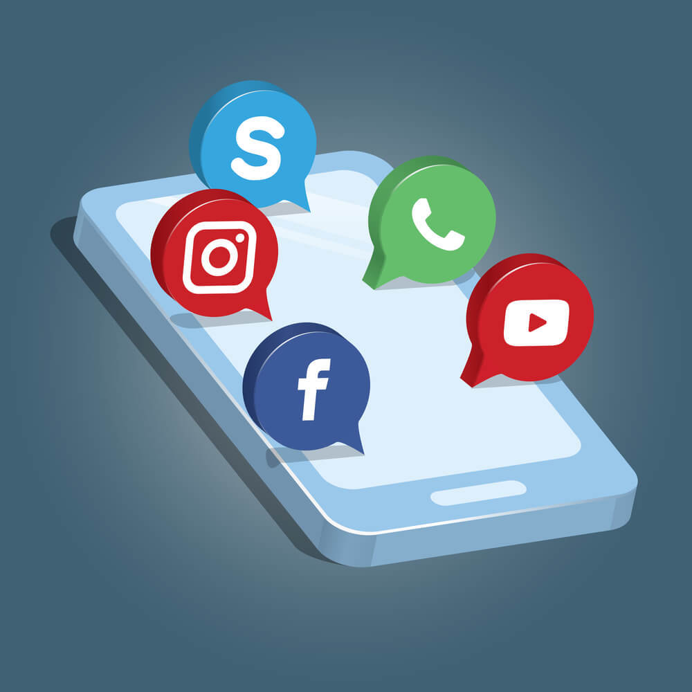 3d smartphone with social media icons